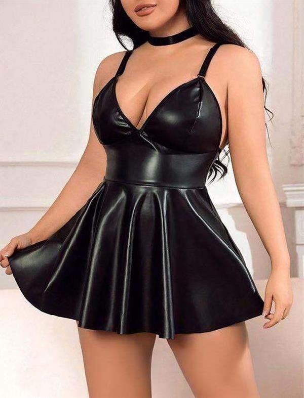 Scarlest Büyük Beden Siyah Deri Fantezi Elbise