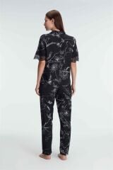 Scarlest Yarım Kollu V Yaka Kadın Viskon Çiçek Desenli Yazlık Dokuma Dantel Detaylı Pijama Takımı