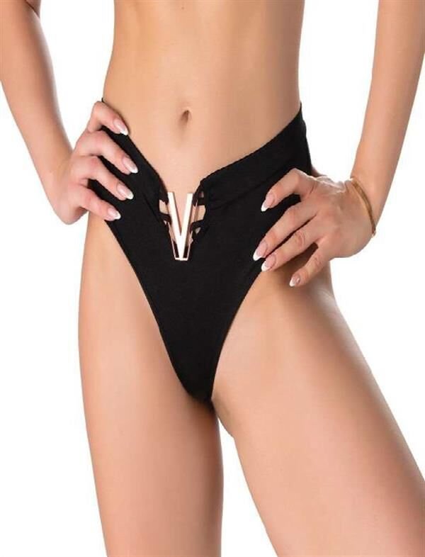 Scarlest V Metal Aksesuarlı Fantezi Siyah String Tanga