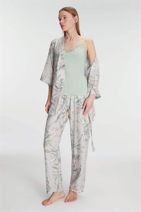 Scarlest Sabahlık Atlet ve Pantolon Takım Pamuklu Pijama Set