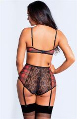 Scarlest Ekose Desenli Yüksek Bel Fantezi Jartiyer Takımı