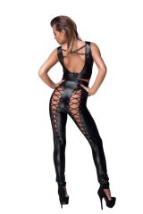 Scarlest Siyah Dekolteli Fantezi Deri Tulum