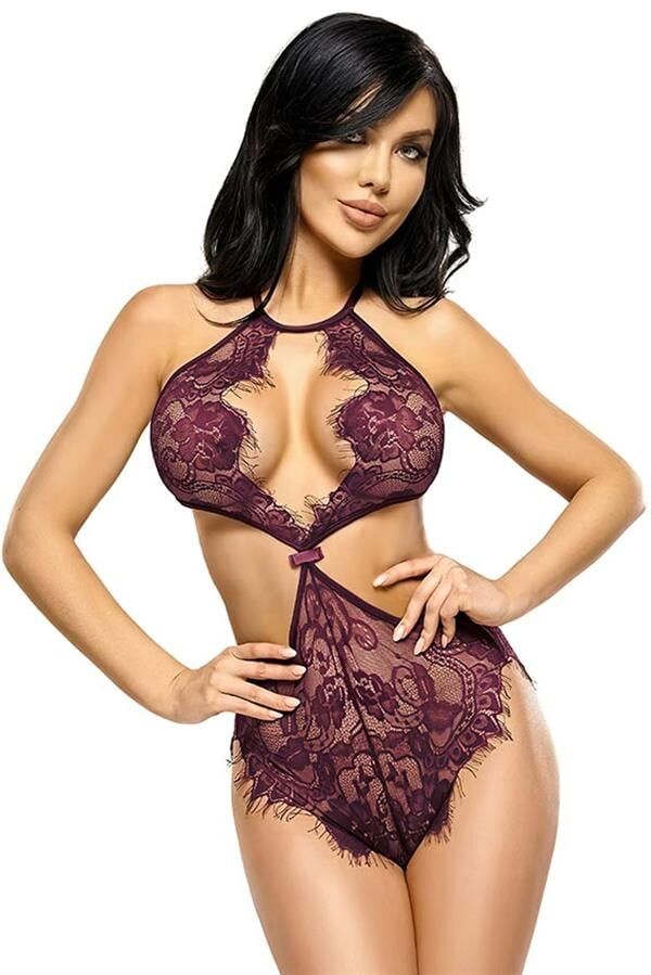 Scarlest Mor Dantel İşlemeli Boyundan Bağlamalı Fantezi Mayokini