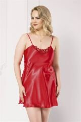 Scarlest Büyük Beden Kırmızı Kısa Saten Gecelik
