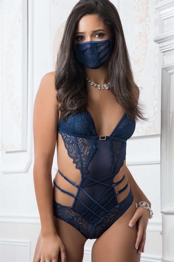 Scarlest Lacivert Dantel İşlemeli Maskeli Fantezi Body