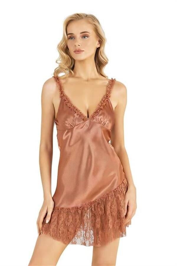 Scarlest Bakır Kısa Saten Gecelik 8238