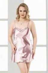 Scarlest Büyük Beden Somon Kısa Saten Gecelik