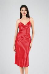 Scarlest Uzun Gecelik Degaje Kırmızı