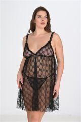 Scarlest Büyük Beden Siyah Gecelik 3041