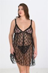 Scarlest Büyük Beden Siyah Gecelik 3041