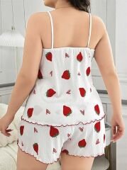 Scarlest Büyük Beden Çilek Desen Pamuklu Şortlu Pijama Takımı