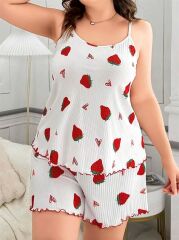 Scarlest Büyük Beden Çilek Desen Pamuklu Şortlu Pijama Takımı