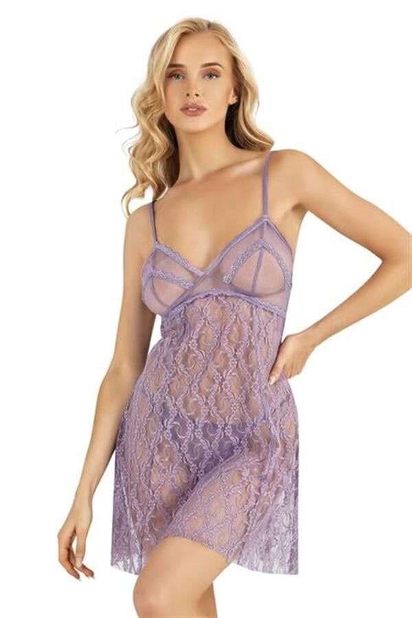 Scarlest Lila Kısa Tül Gecelik 4222