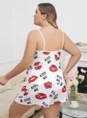 Scarlest Büyük Beden Kiss Me Öpücük Desen Pamuklu Şortlu Pijama Takımı