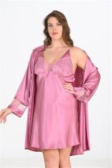 Scarlest Büyük Beden 2li Gülkurusu Sabahlık Takımı Bigsize 6204