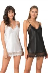 Scarlest Siyah Kısa Saten Gecelik