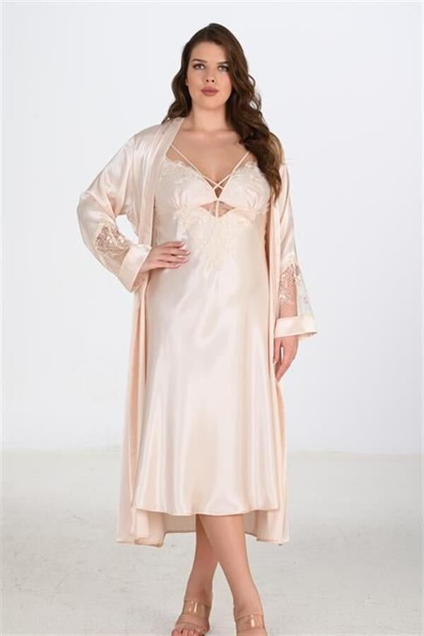 Scarlest 2li Fildişi Sabahlık Takımı Bigsize 6222