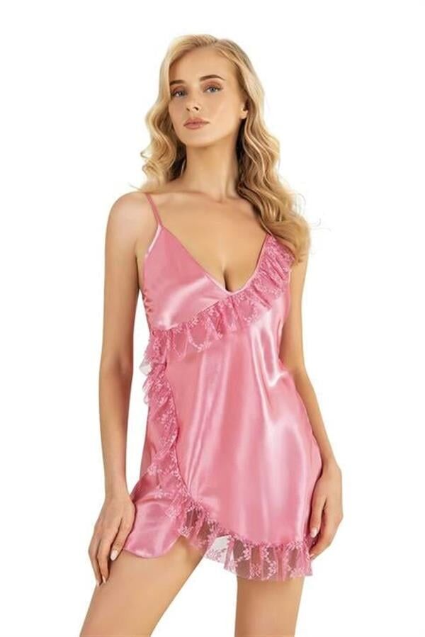 Scarlest Pembe Kısa Saten Gecelik 8229