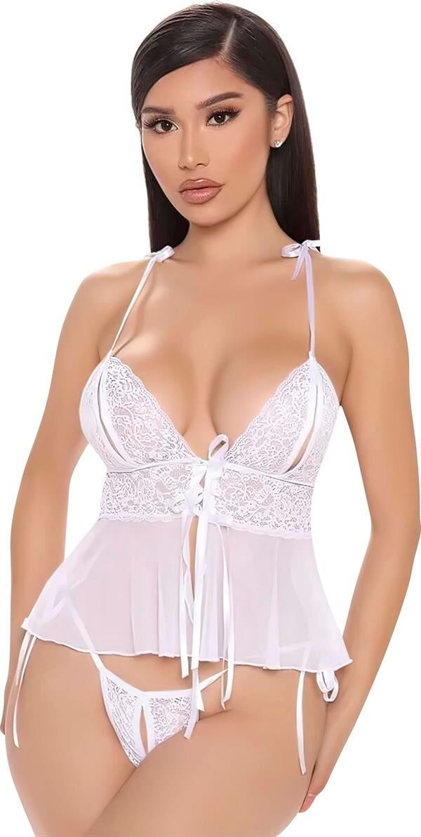 Scarlest Beyaz Özel Bölgesi Açık İp Detaylı Büstiyer Fantezi Takım