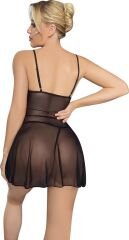 Scarlest Siyah Dantel İşlemeli Göğüs İp Detaylı Fantezi Tül Gecelik Takımı