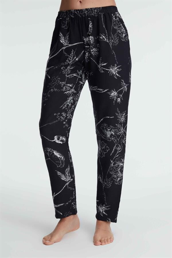 Scarlest 9135 Günlük Ev Giyimi Viskon Çiçek Desenli Yazlık Örme Normal Bel Pijama Altı