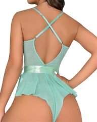 Scarlest Yeşil Dantel İşlemeli Kurdelalı Fantezi Tül Babydoll