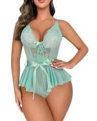 Scarlest Yeşil Dantel İşlemeli Kurdelalı Fantezi Tül Babydoll