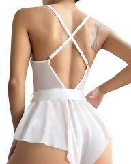 Scarlest Beyaz Dantel İşlemeli Kurdelalı Fantezi Tül Babydoll