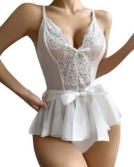 Scarlest Beyaz Dantel İşlemeli Kurdelalı Fantezi Tül Babydoll