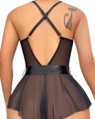 Scarlest Siyah Dantel İşlemeli Kurdelalı Fantezi Tül Babydoll