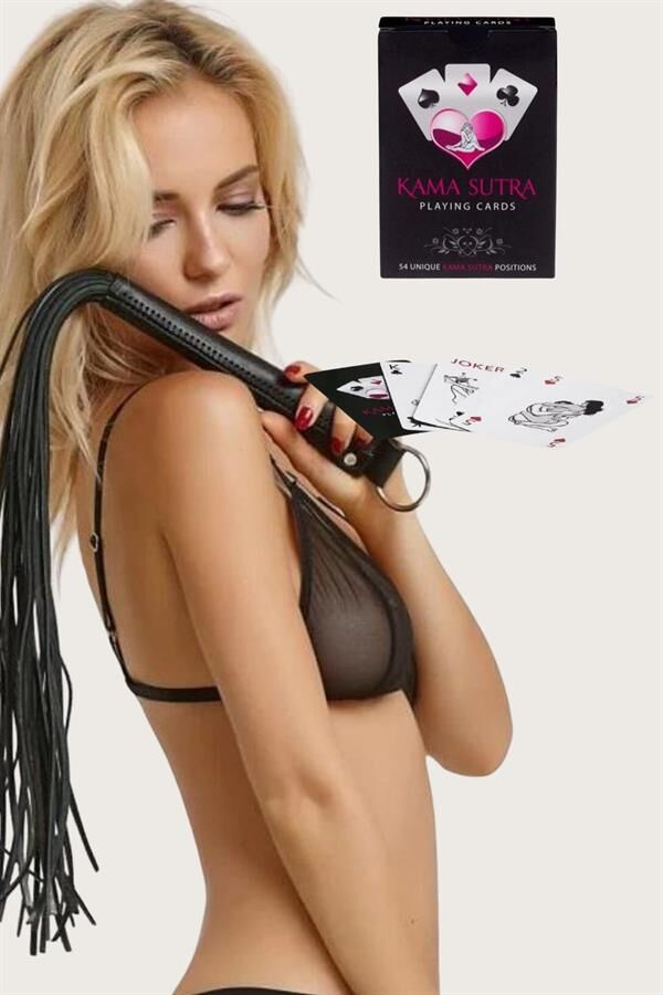 Scarlest Sexy Görselli Oyun Kartı Kama Sutra Siyah Kırbaç Set