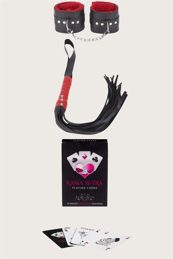 Scarlest Sexy Görselli Oyun Kartı Kama Sutra Kelepçe Kırbaç Set