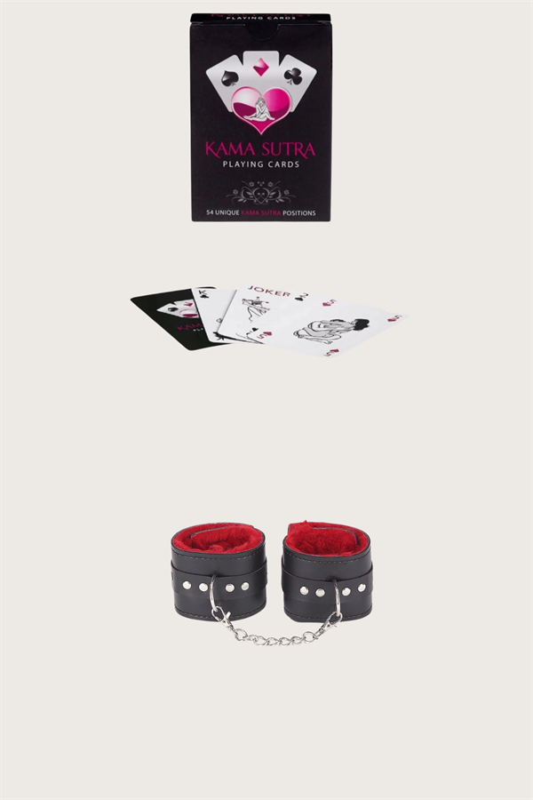 Scarlest Sexy Görselli Oyun Kartı Kama Sutra Siyah Kırmızı Kelepçe Set
