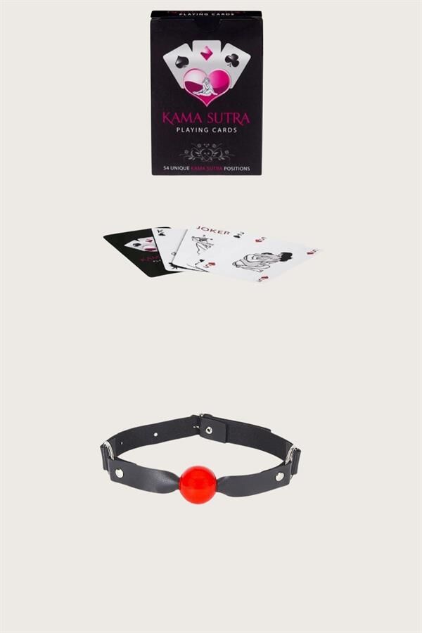 Scarlest Sexy Görselli Oyun Kartı Kama Sutra Siyah Kırmızı Ağız Topu Set