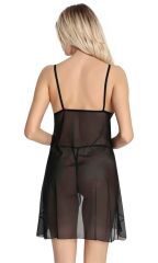 Scarlest Siyah Dantel İşlemeli Göğüs İp Detaylı Fantezi Tül Gecelik