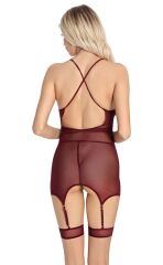 Scarlest Bordo Dantel İşlemeli Göğüs İp Detaylı Fantezi Jartiyer Takımı