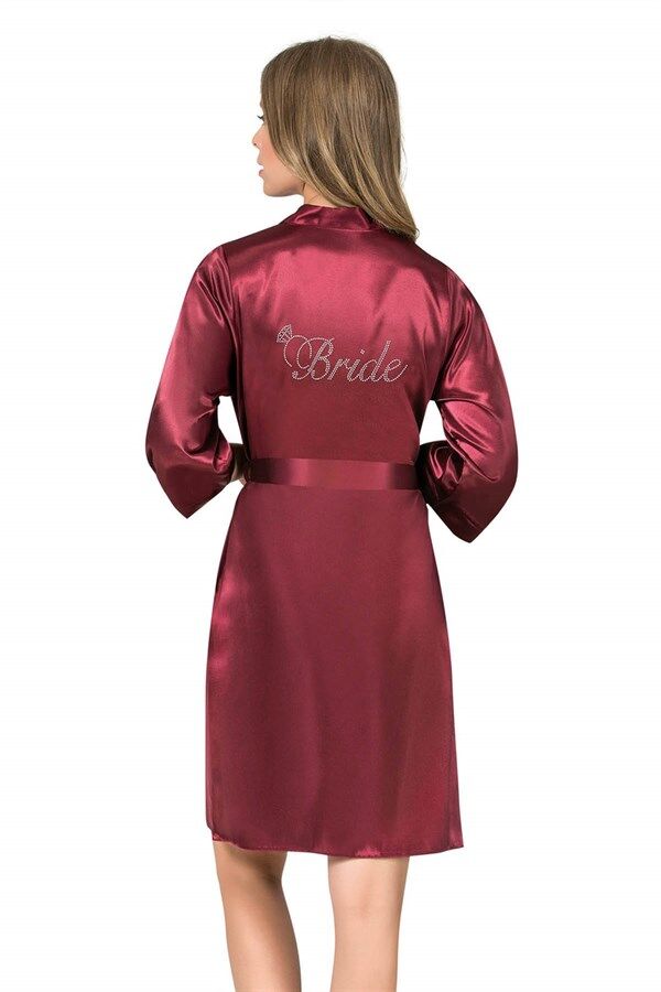 Scarlest Bordo Kısa Saten Bride Sabahlık