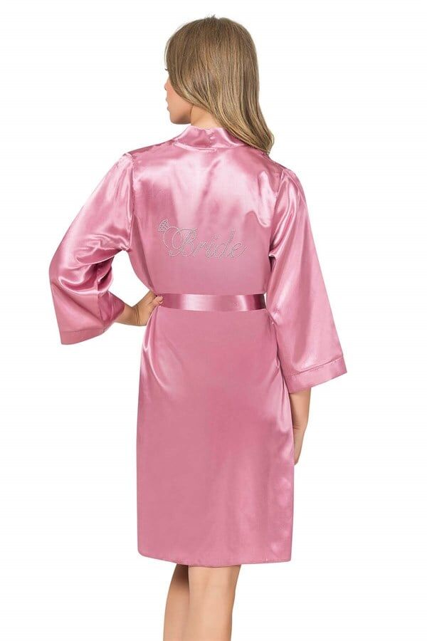 Scarlest Gül Kurusu Kısa Saten Bride Sabahlık