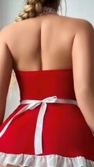 Scarlest Kırmızı Beyaz Dantel İşlemeli Kalp Detaylı Fantezi Fransız Hizmetçi Kostümü