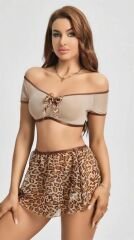 Scarlest Kalın Askılı Sütyen Leopar Desen Etekli Fantezi Gecelik