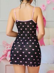 Scarlest Siyah Kalp Desenli Dantel İşlemeli Fantezi Gecelik