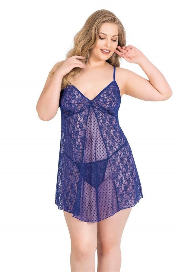 Scarlest Büyük Beden Saks Kısa Tül Gecelik