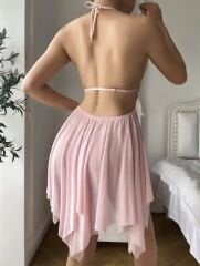 Scarlest Pembe Kelebek İşlemeli Tül Fantezi Gecelik