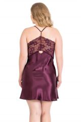 Scarlest Büyük Beden Mürdüm Kısa Saten Gecelik