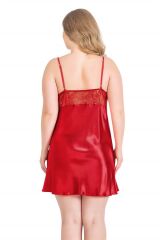 Scarlest Büyük Beden Kırmızı Kısa Saten Gecelik