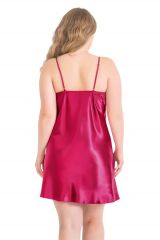 Scarlest Büyük Beden Vişne Kısa Saten Gecelik