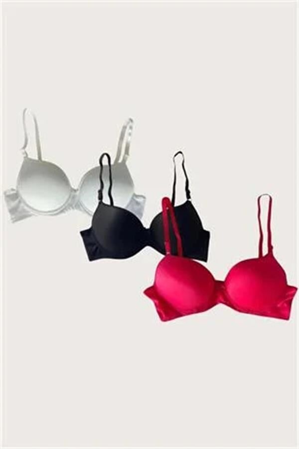 Scarlest Beyaz-Siyah-Kırmızı 3'lü Mikro Kumaş İçi Boş Balenli Günlük Desteksiz Sütyen