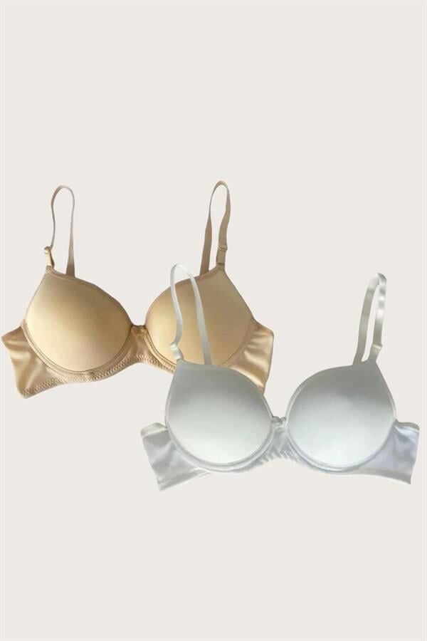 Scarlest Ten-Beyaz 2'li Mikro Kumaş Push Up Dolgulu Balenli Günlük Destekli Sütyen