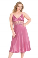 Scarlest Büyük Beden Gül Kurusu Uzun İkili Saten Sabahlık Gecelik Takımı