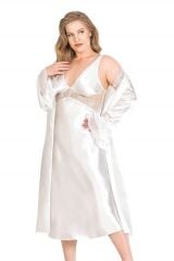 Scarlest Büyük Beden Ekru Uzun İkili Saten Sabahlık Gecelik Takımı